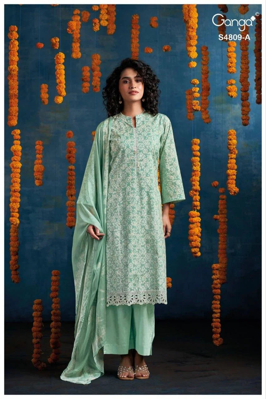 Ganga Hespera 4809 Cotton Printed Embroidered Salwar Kameez