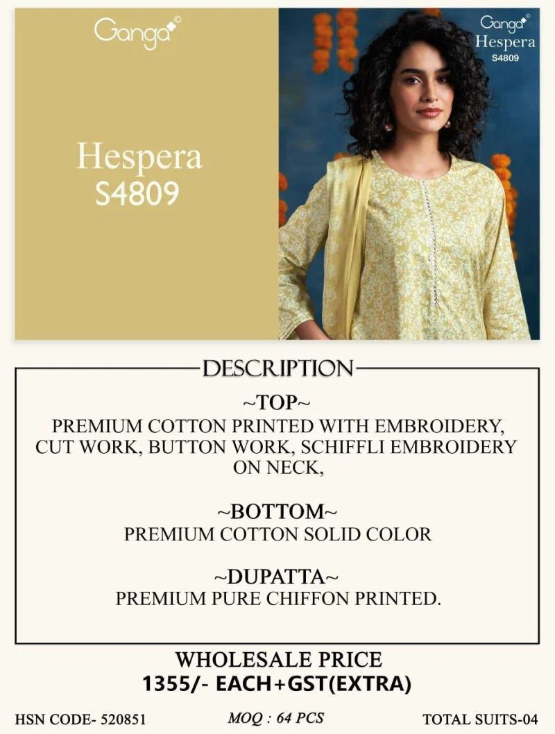 Ganga Hespera 4809 Cotton Printed Embroidered Salwar Kameez