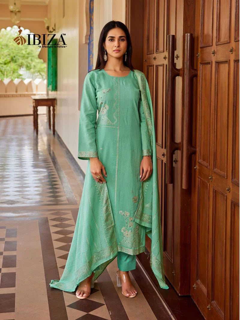 Ibiza Khanak Mul Chanderi Jacquard Handworked Salwar Kameez