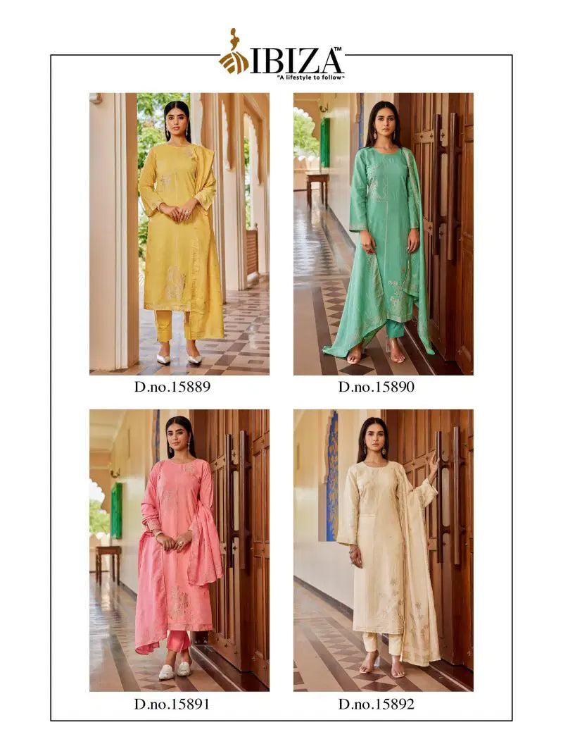 Ibiza Khanak Mul Chanderi Jacquard Handworked Salwar Kameez