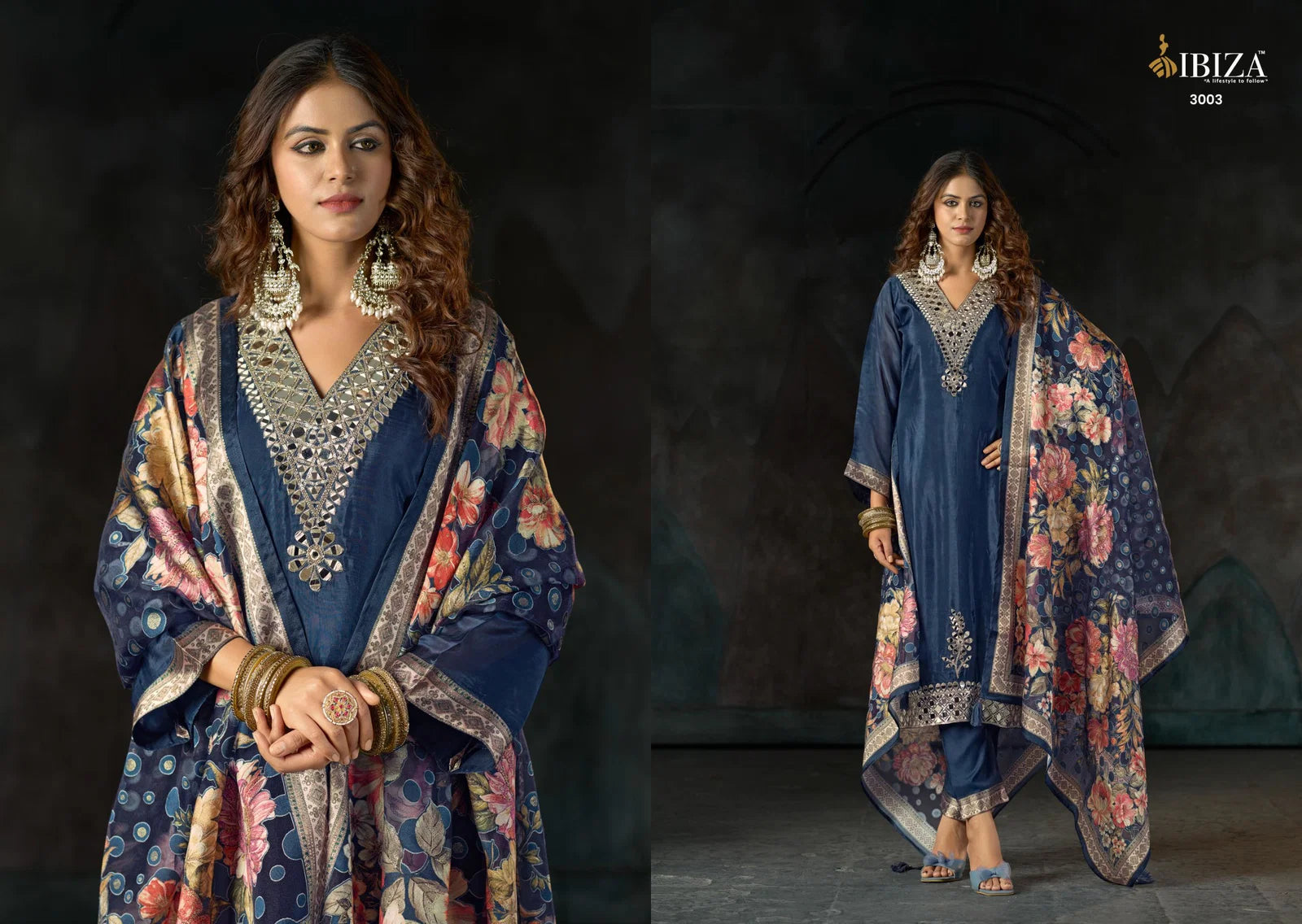 Ibiza Sisa Glass Organza With Hand Mirror Work Salwar Kameez