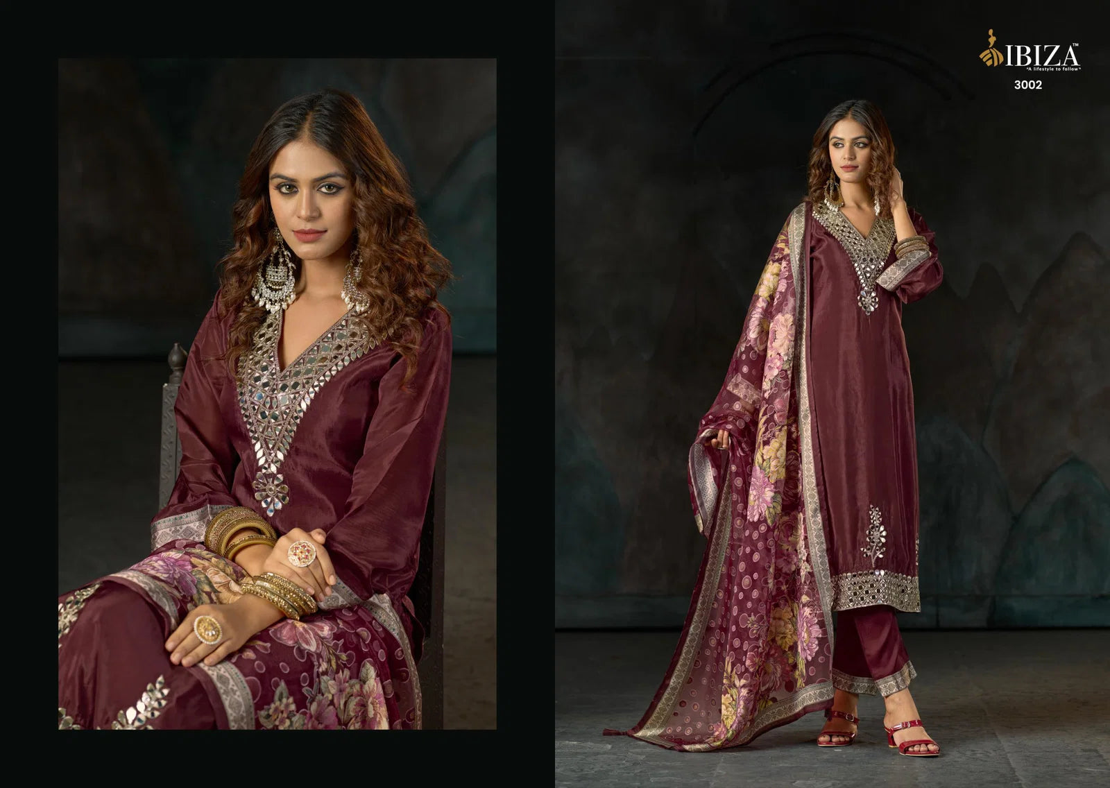 Ibiza Sisa Glass Organza With Hand Mirror Work Salwar Kameez