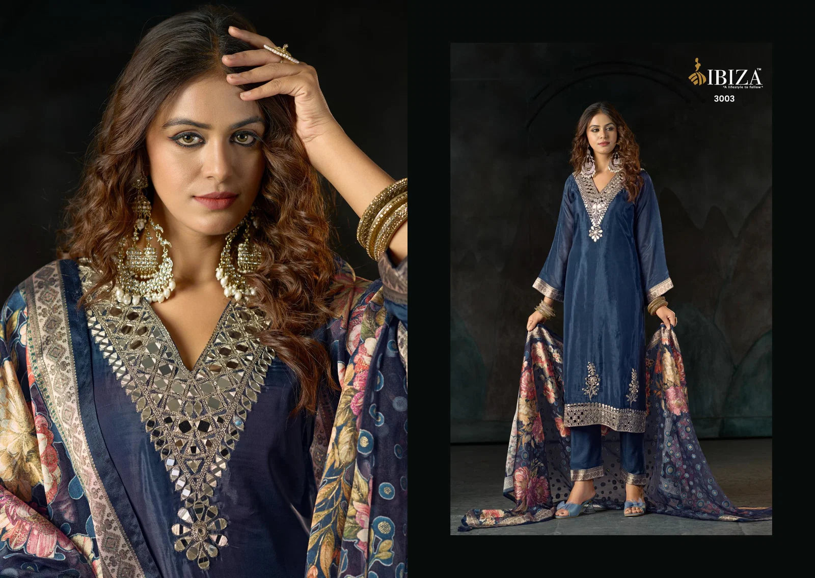 Ibiza Sisa Glass Organza With Hand Mirror Work Salwar Kameez