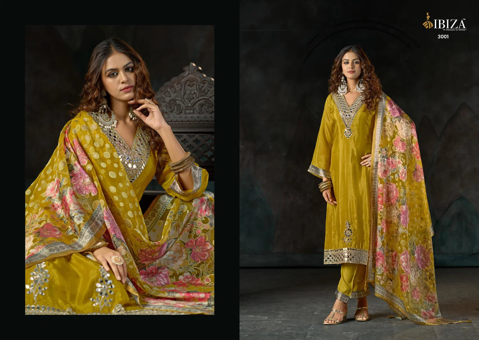 Ibiza Sisa Glass Organza With Hand Mirror Work Salwar Kameez