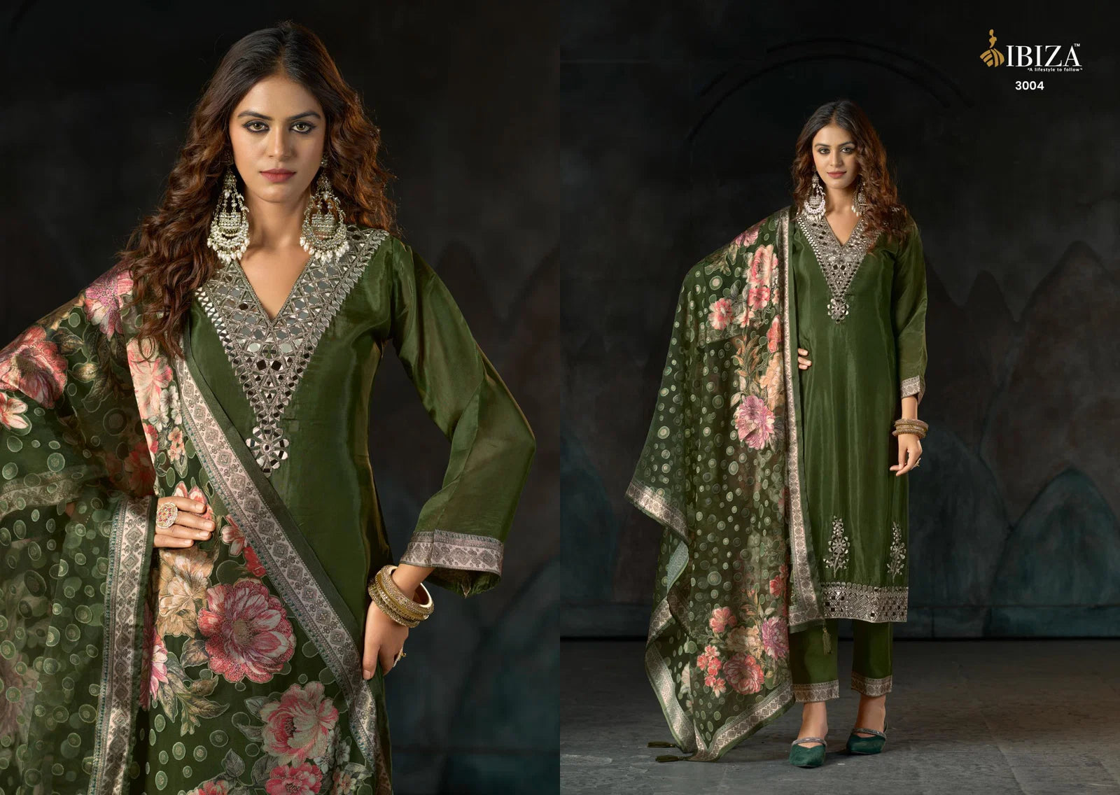 Ibiza Sisa Glass Organza With Hand Mirror Work Salwar Kameez