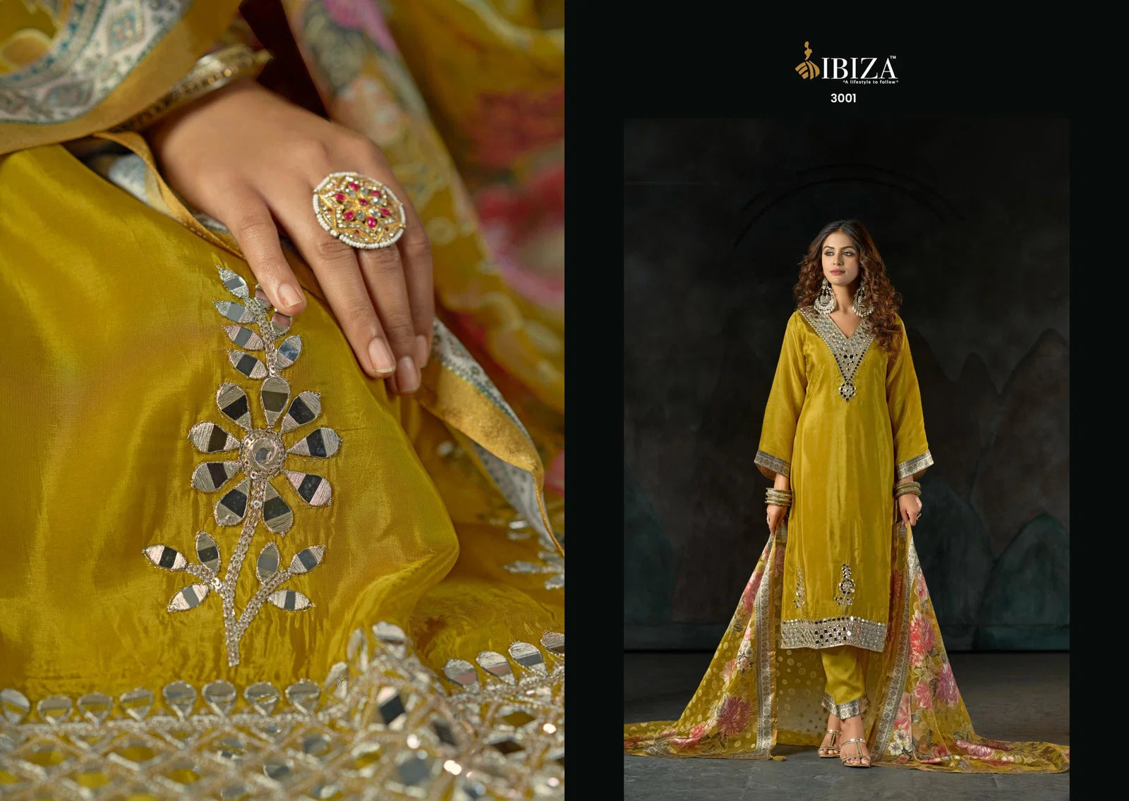Ibiza Sisa Glass Organza With Hand Mirror Work Salwar Kameez