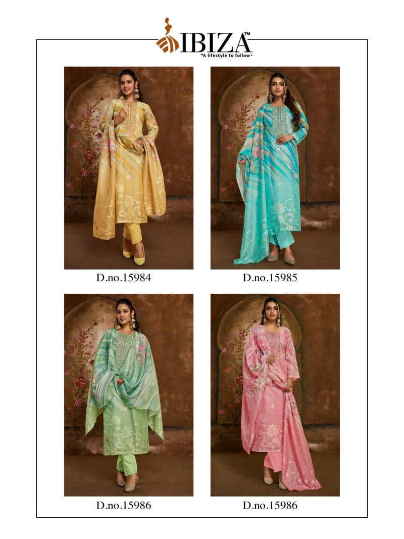 Ibiza Vesnavi Linen Jacquard Printed Embroidery Worked Salwar Kameez