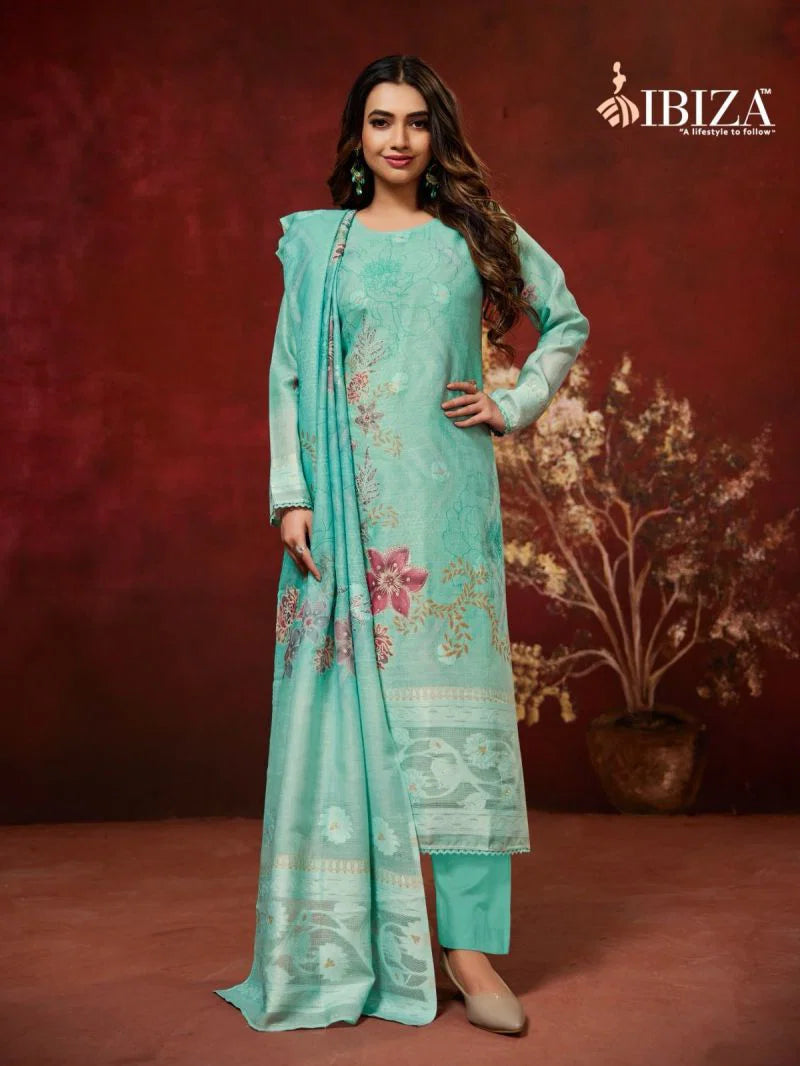 Ibiza Zarquash Pure Linen Jacquard Digital Printed Salwar Kameez