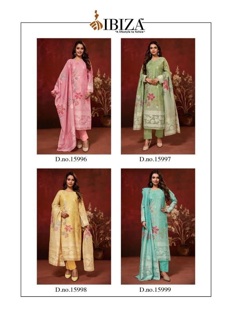 Ibiza Zarquash Pure Linen Jacquard Digital Printed Salwar Kameez