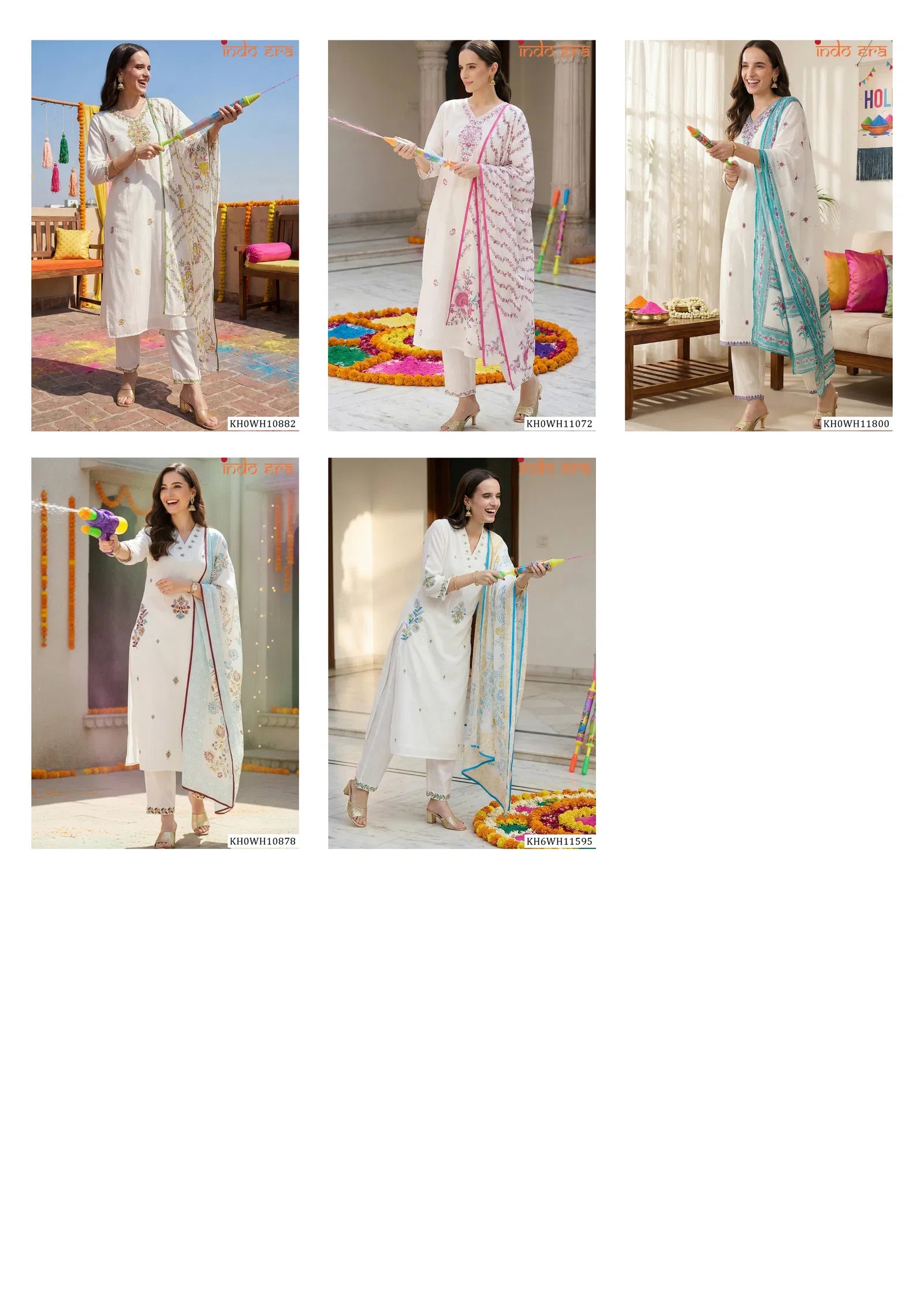 Indo Era 2608 Pure Cotton Floral Embroidered Thread Work Kurti Set Collecton