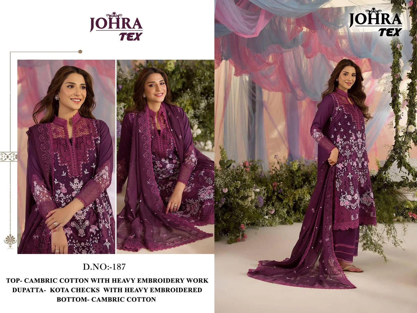 Johra Tex 187 Cambric Cotton With Embroidery Work Pakistani Salwar Kameez