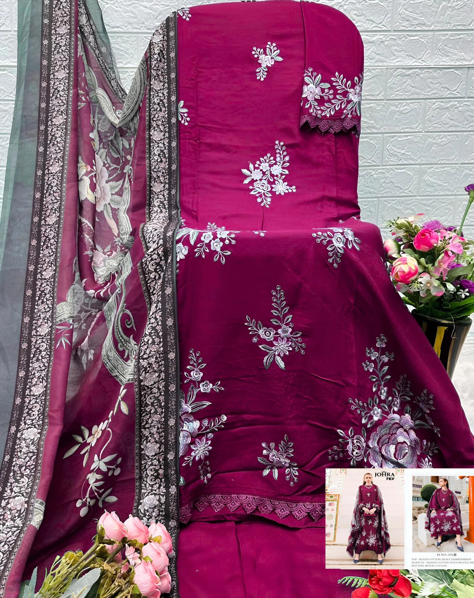 Johra Tex 194 B Rayon Cotton With Embroidered Pakistani Salwar Kameez Full Catalog available at wholesale rate.