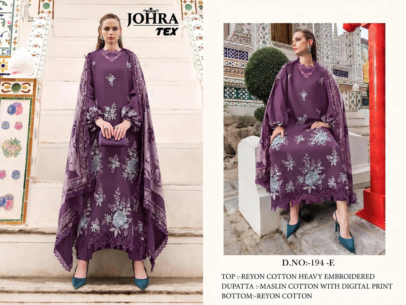 Johra Tex 194 E Rayon Cotton With Embroidered Pakistani Salwar Kameez
