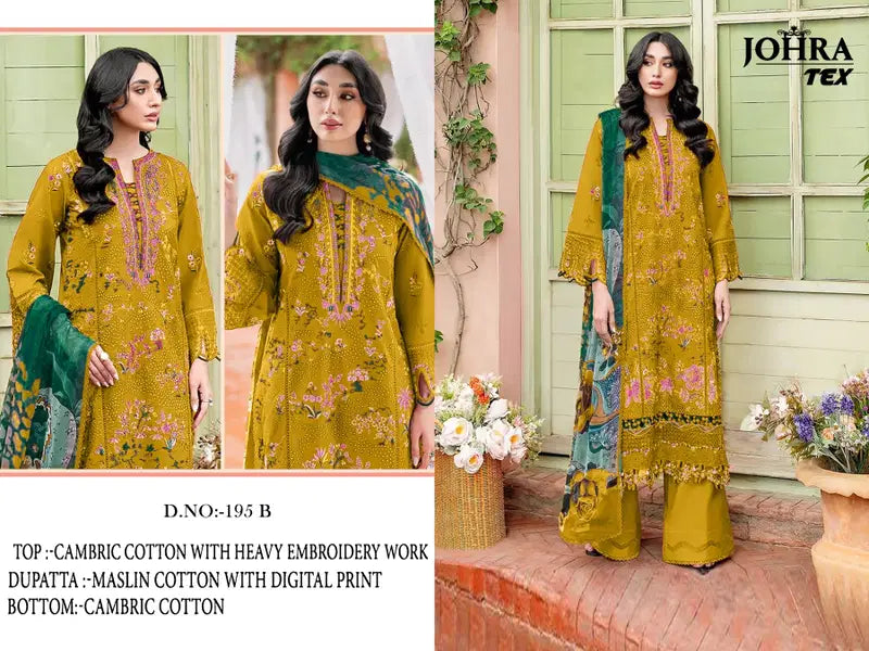 Johra Tex 195 B Cambric Cotton Embroidery Work Pakistani Salwar Kameez