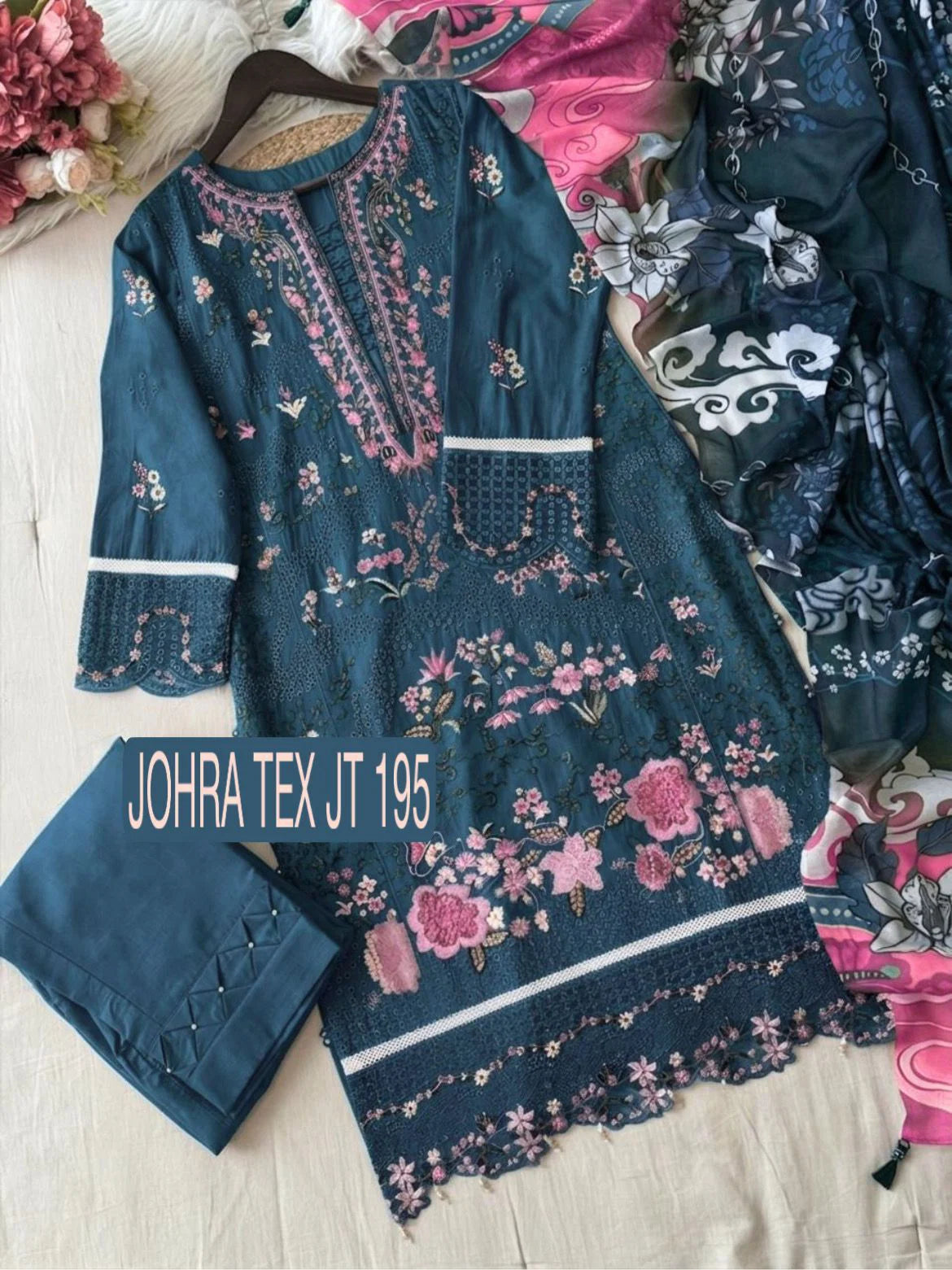 Johra Tex 195 D Cambric Cotton Embroidery Work Pakistani Salwar Kameez