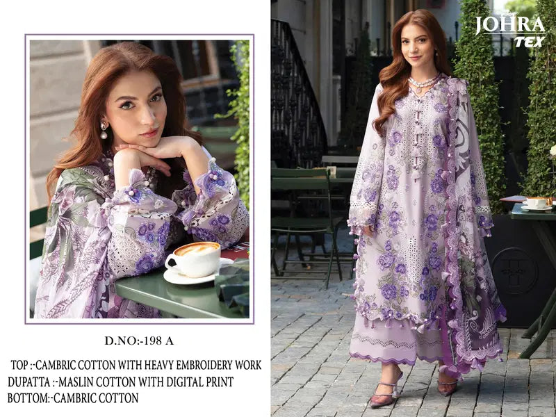 Johra Tex 198 A And B Cambric Cotton Heavy Embroidered Salwar Kameez