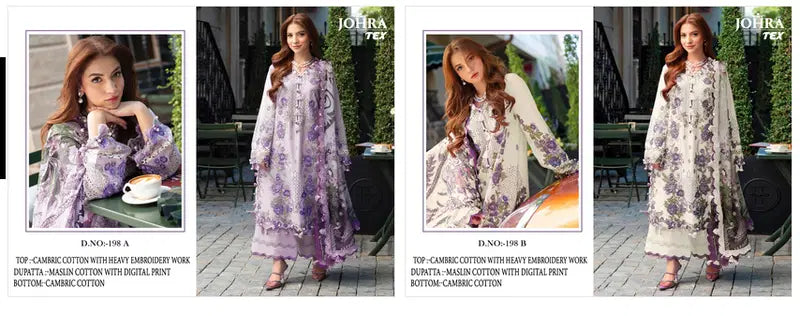 Johra Tex 198 A And B Cambric Cotton Heavy Embroidered Salwar Kameez