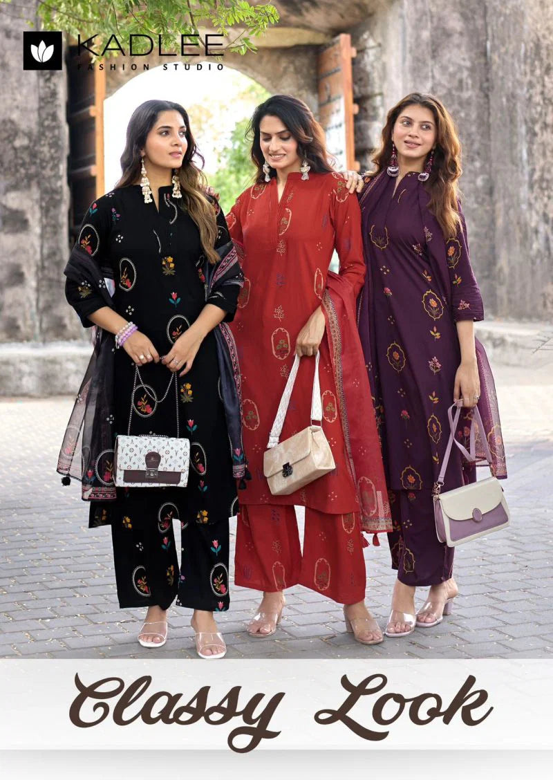 Kadlee Classy Look Rayon Printed Kurti With Bottom Dupatta