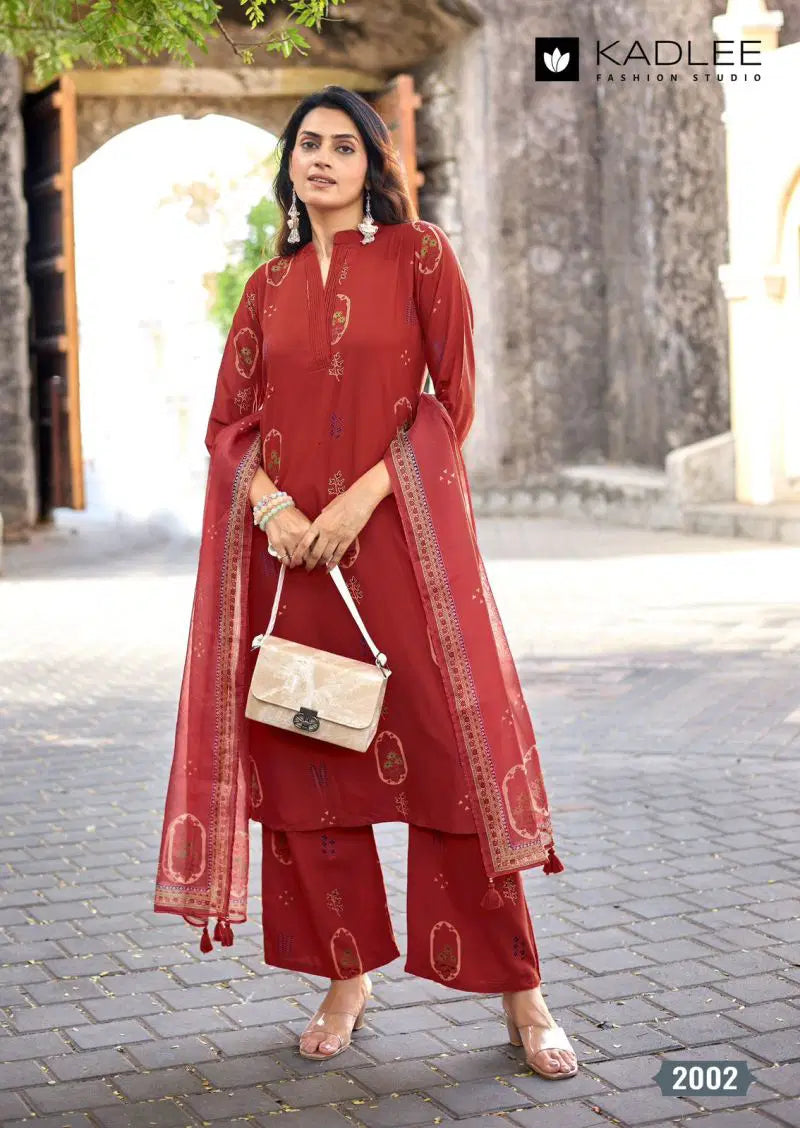 Kadlee Classy Look Rayon Printed Kurti With Bottom Dupatta