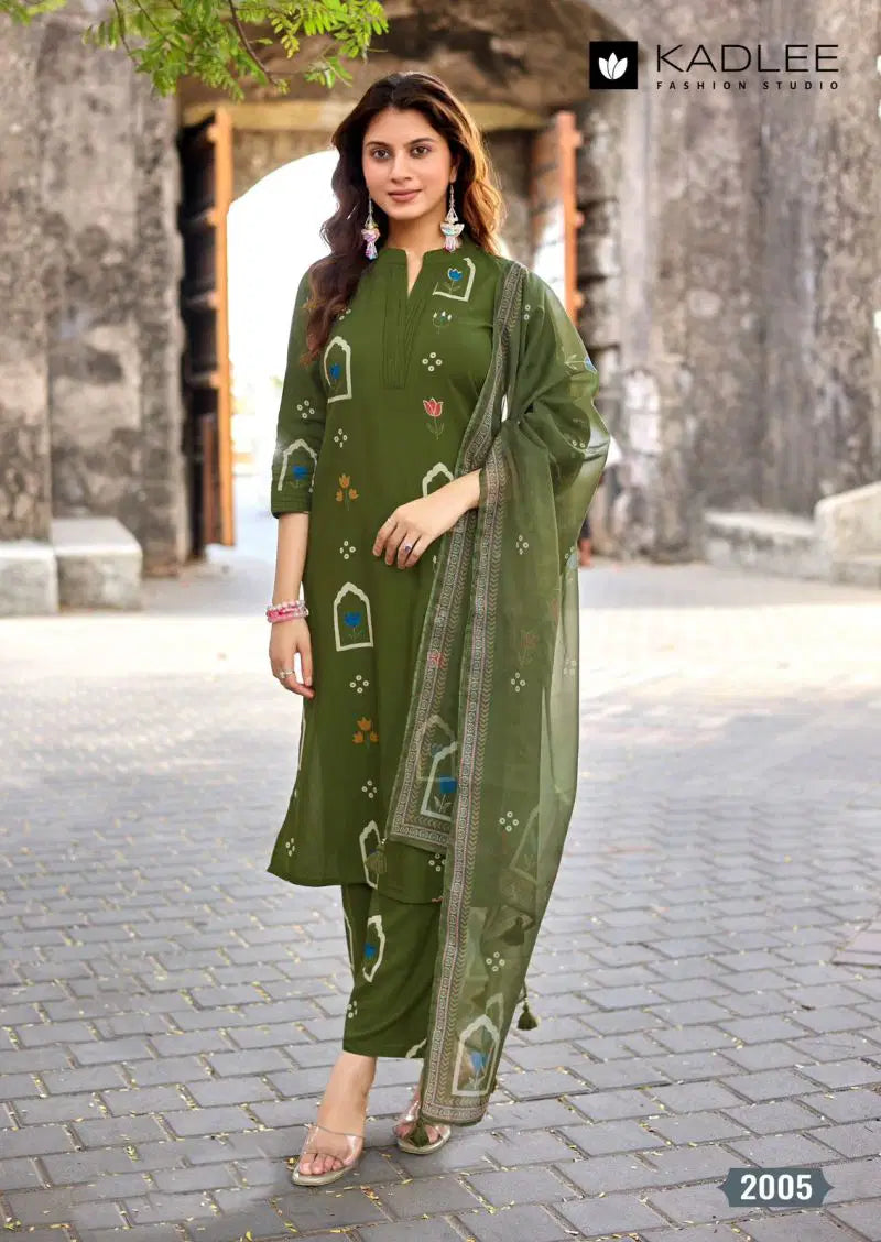 Kadlee Classy Look Rayon Printed Kurti With Bottom Dupatta