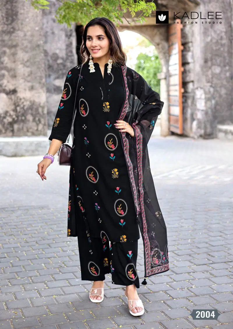 Kadlee Classy Look Rayon Printed Kurti With Bottom Dupatta