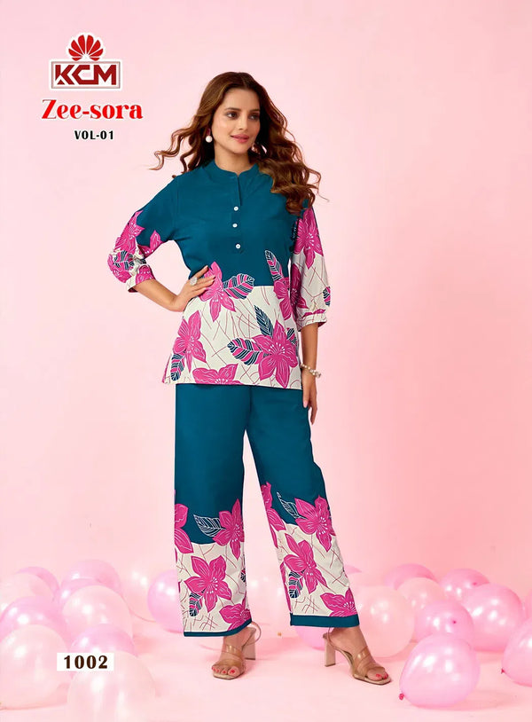 Kanya Zee Sora Vol 01 Rayon Placement Printed Co Ord Set Collection