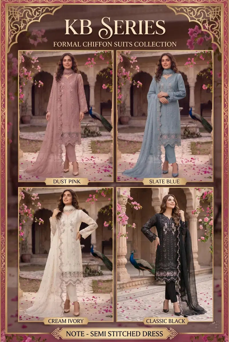 Kb 3325 Super Hit Chiffon With Handworked Pakistani Salwar Suit Full Catalog available at wholesale rate.