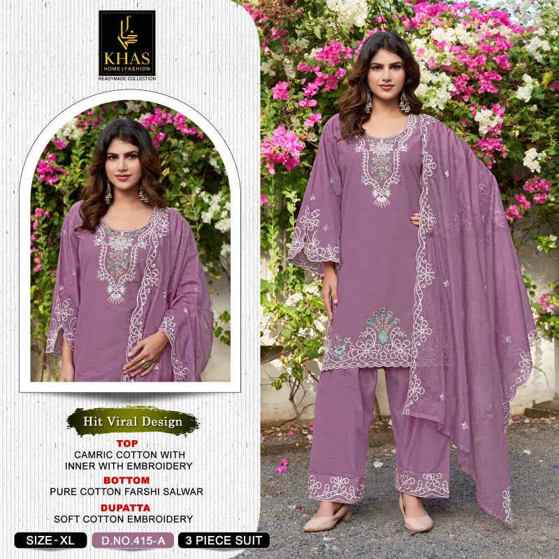 Khas 415 A To D Cambric Cotton Embroidered Salwar Kameez