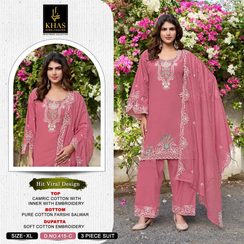 Khas 415 A To D Cambric Cotton Embroidered Salwar Kameez