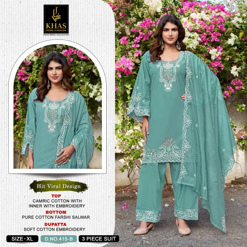 Khas 415 A To D Cambric Cotton Embroidered Salwar Kameez