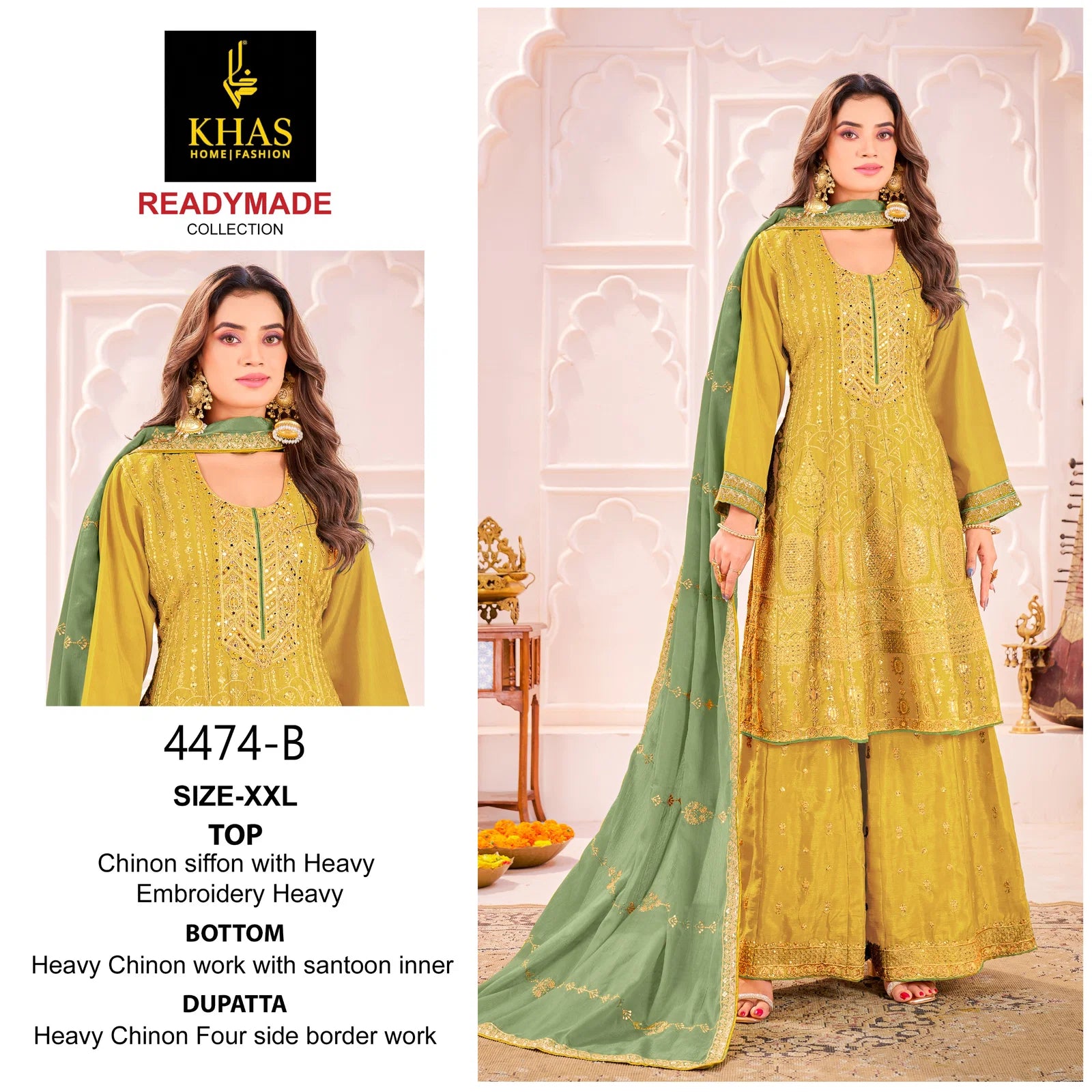 Khas 4474 A And B Chinon Chiffon Embroidery Pakistani Readymade Suits