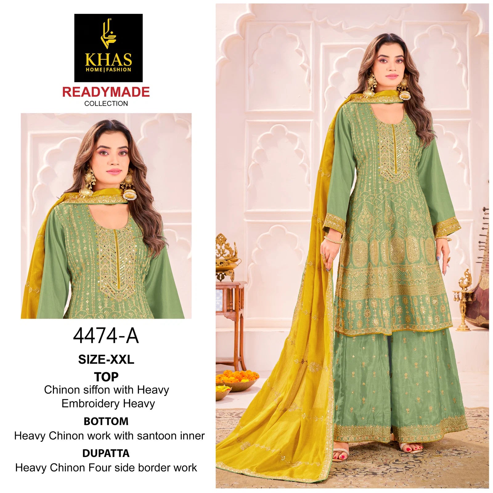 Khas 4474 A And B Chinon Chiffon Embroidery Pakistani Readymade Suits