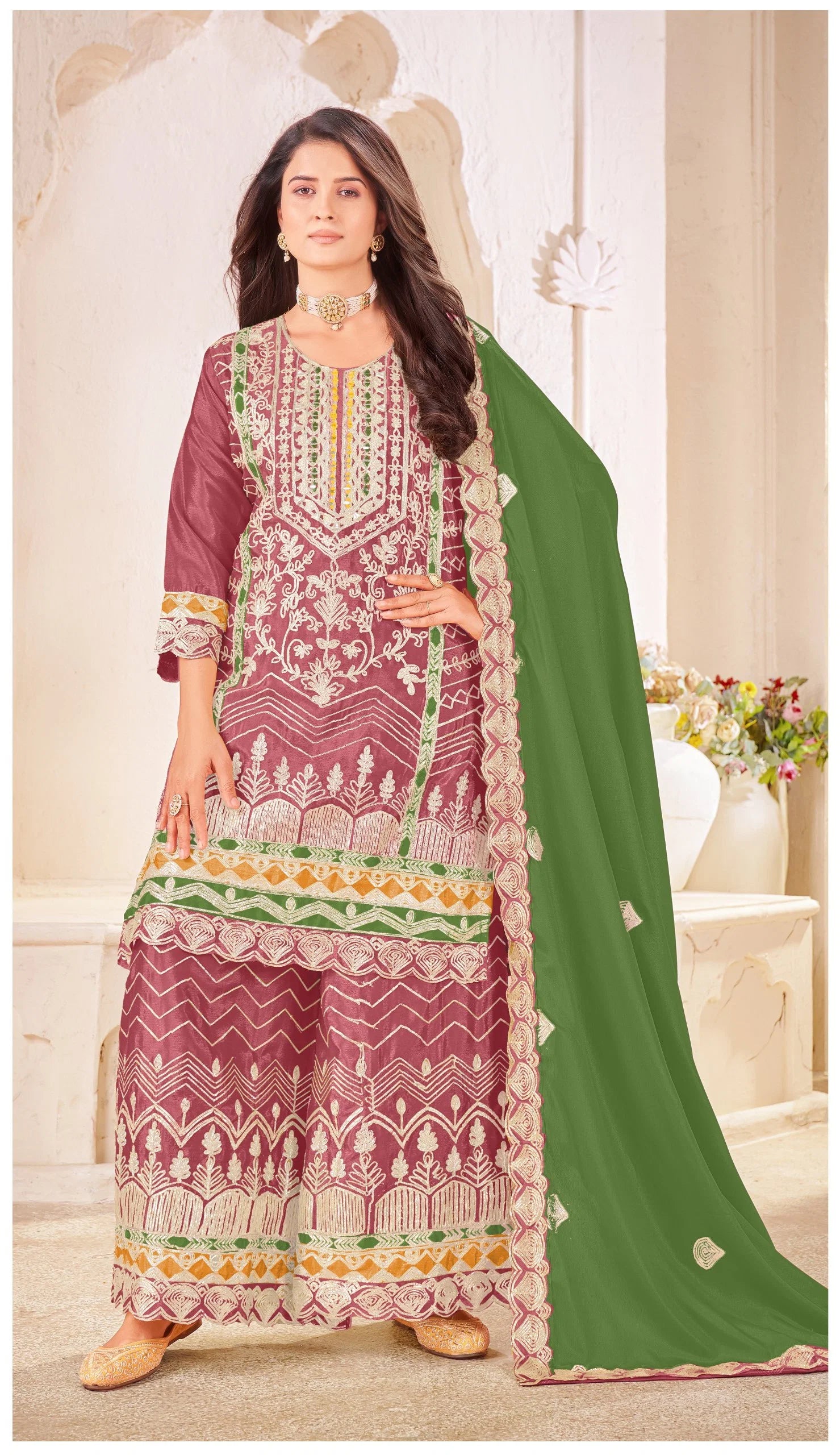 Khas 4489 A To C Chinon Silk Embroidery Work Pakistani Salwar Kameez