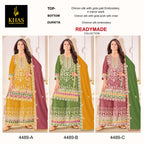 Khas 4489 A To C Chinon Silk Embroidery Work Pakistani Salwar Kameez