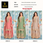 Khas 4502 A To C Chinon Silk Embroidery Work Pakistani Salwar Kameez