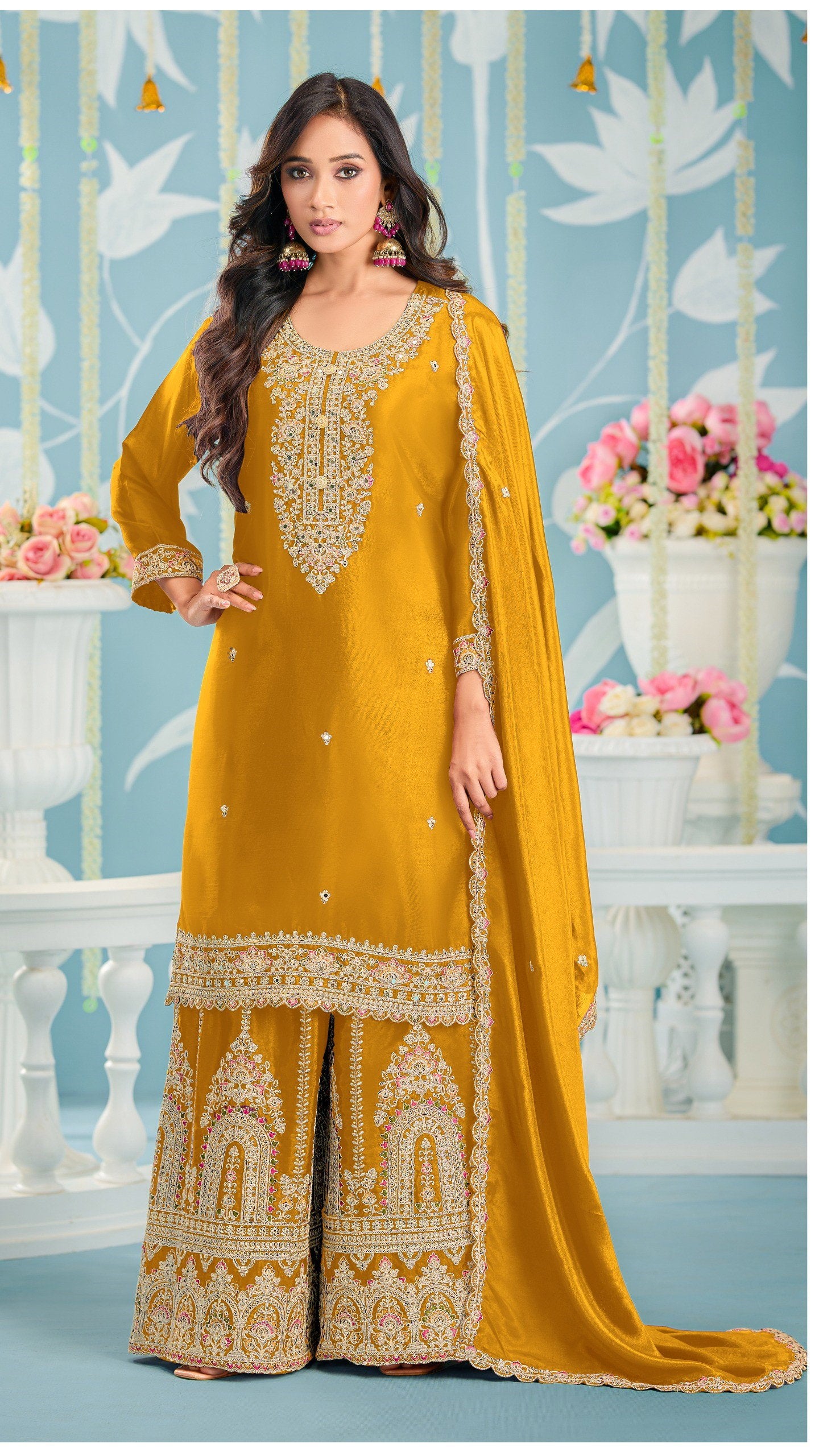 Khas 4503 A To C Chinon Silk With Embroidery Work Pakistani Salwar Kameez