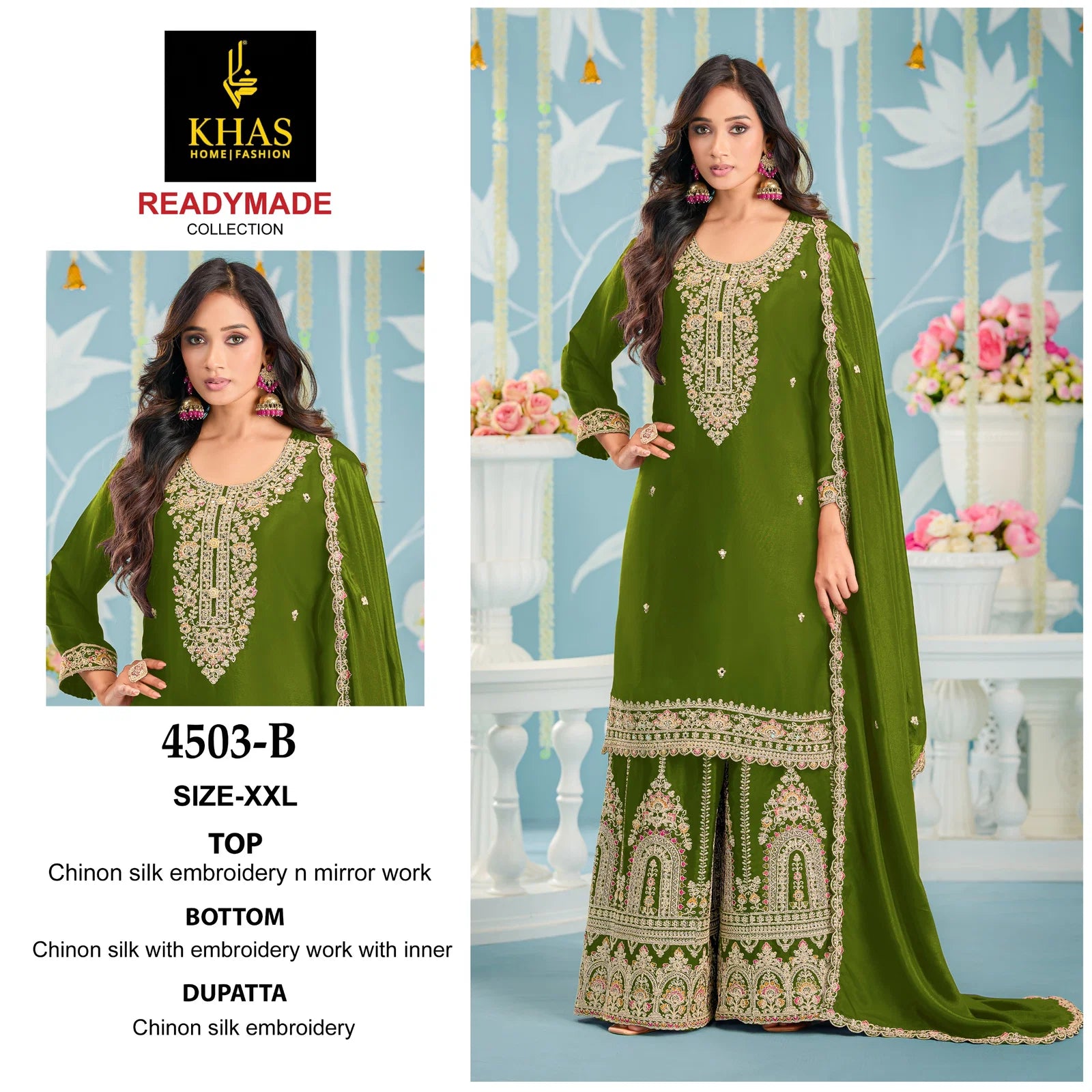 Khas 4503 A To C Chinon Silk With Embroidery Work Pakistani Salwar Kameez