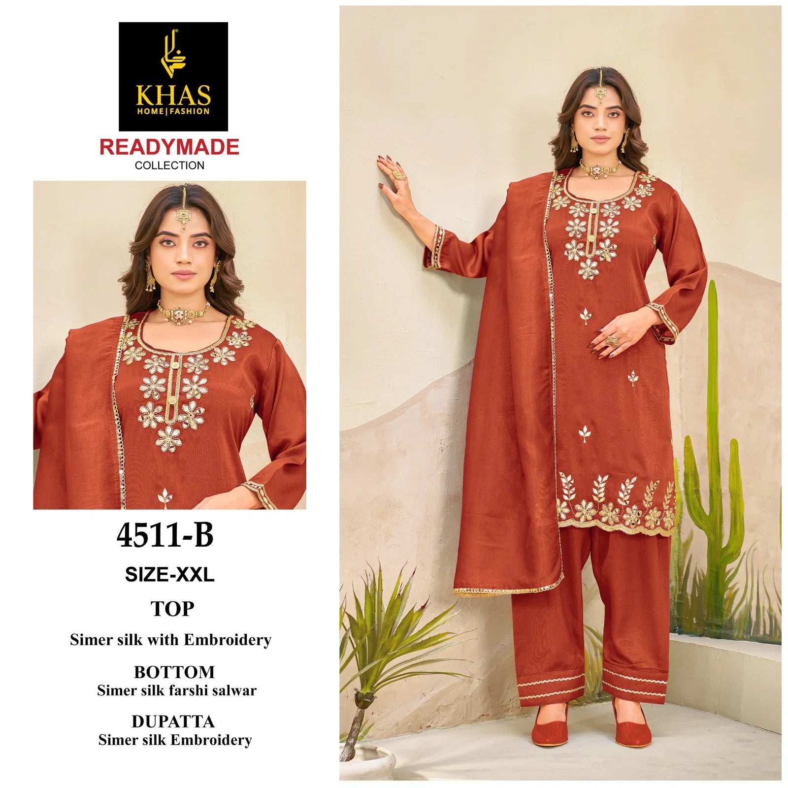 Khas 4511 A To D Simar Silk With Embroidery Work Pakistani Salwar Kameez