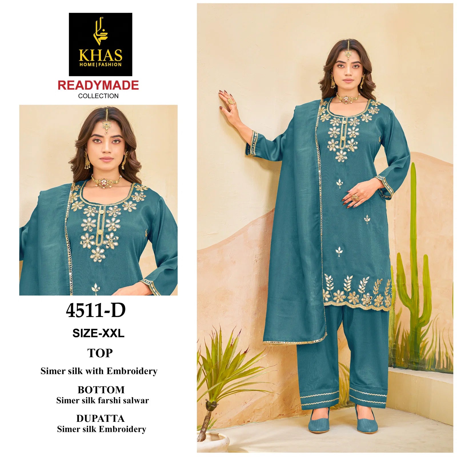 Khas 4511 A To D Simar Silk With Embroidery Work Pakistani Salwar Kameez