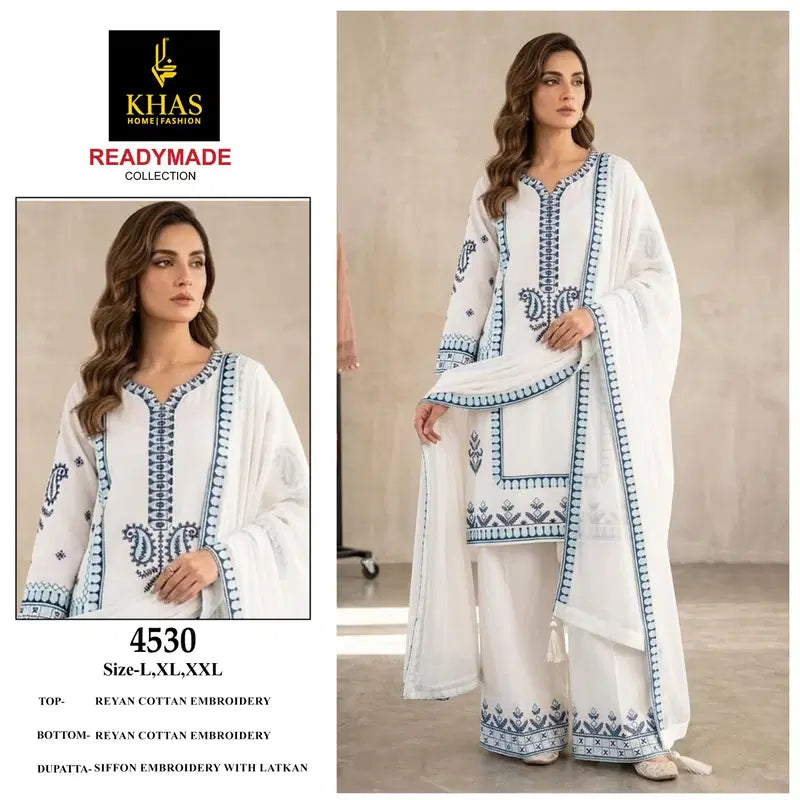 Khas 4529 TO 4531 Rayon Cotton Embroidered Salwar Kameez