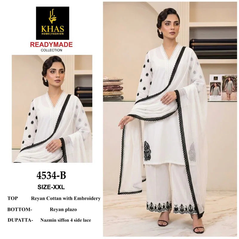Khas 4534 A To C Rayon Cotton Embroidered Salwar Kameez