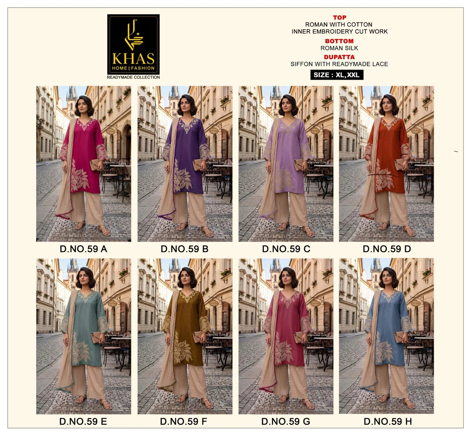 Khas 59 A To H Readymade Roman Embroidered Salwar Kameez