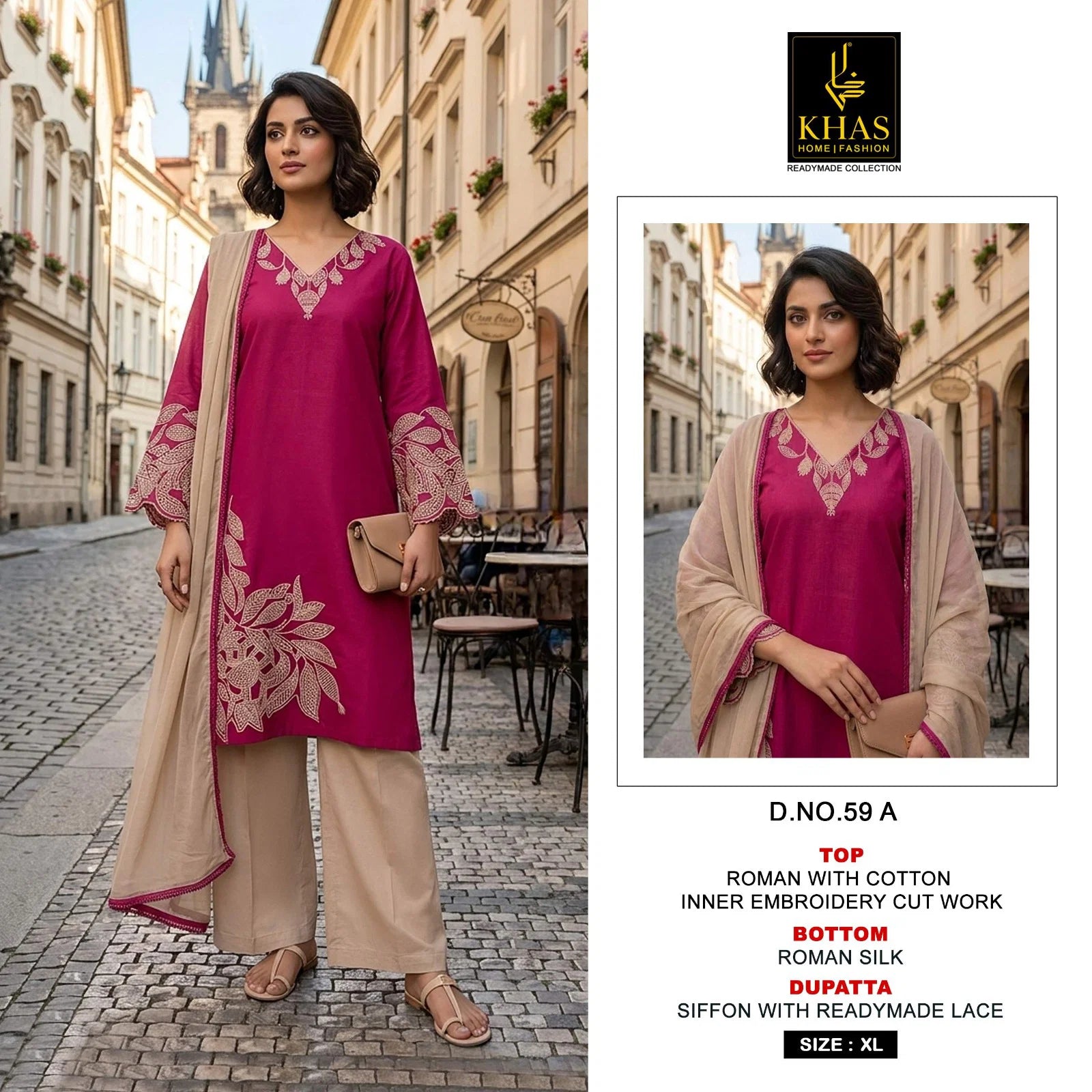 Khas 59 A To H Readymade Roman Embroidered Salwar Kameez