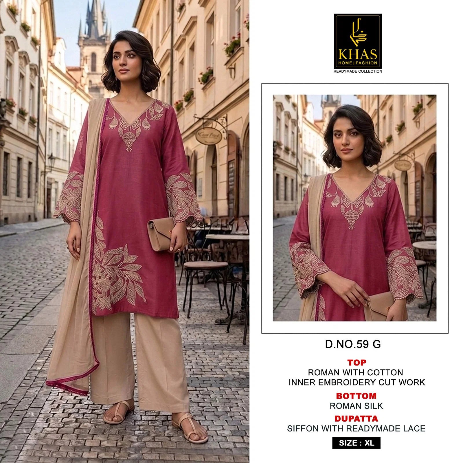 Khas 59 A To H Readymade Roman Embroidered Salwar Kameez
