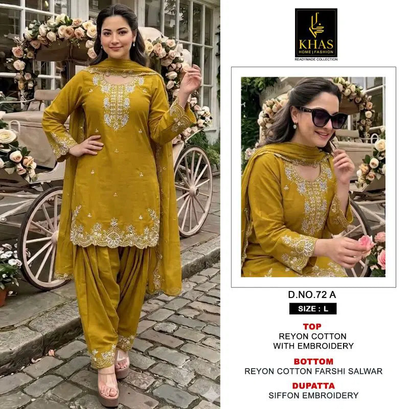 Khas 72 A To C Rayon Cotton Embroidered Salwar Kameez
