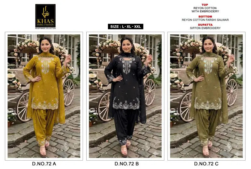 Khas 72 A To C Rayon Cotton Embroidered Salwar Kameez