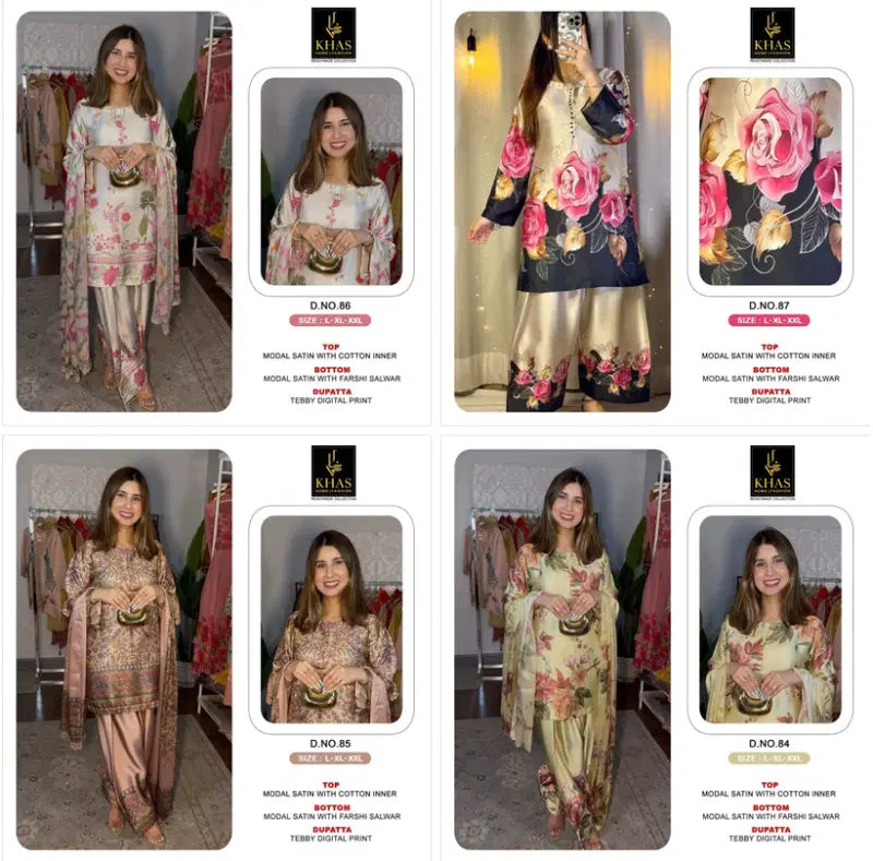 Khas 84 To 87 Modal Satin Teady Digital Printed Salwar Kameez