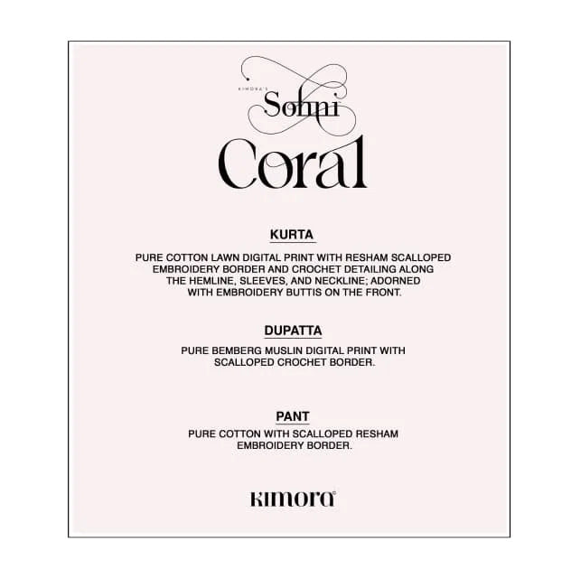 Kimora Sohni Coral Vol 76 Lawn Cotton Digital Printed Salwar Kameez
