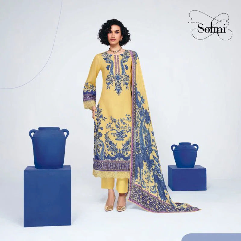 Kimora Sohni Indigo Linen Digital Printed Salwar Kameez