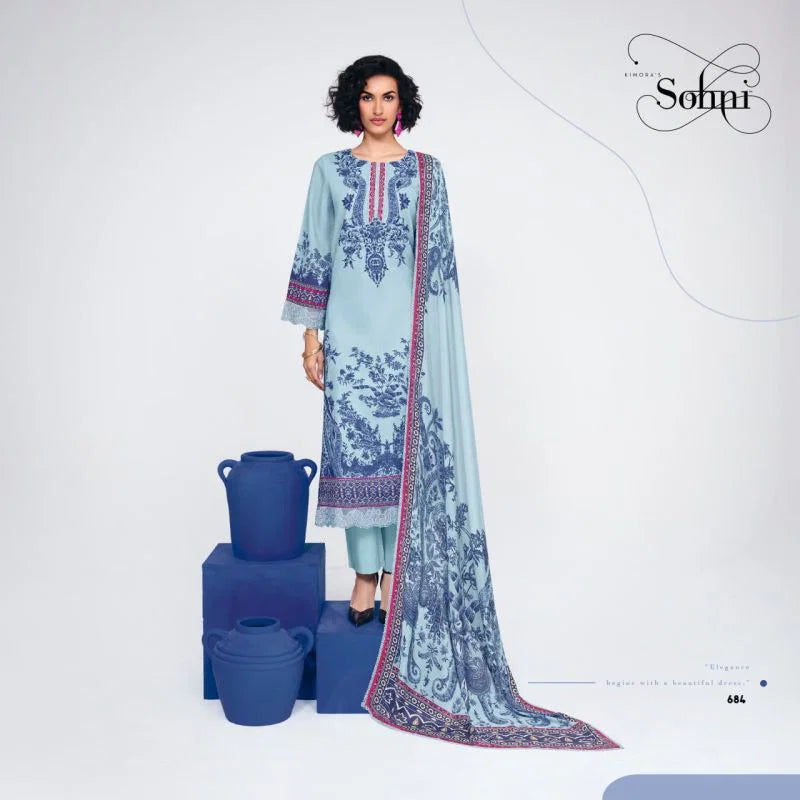 Kimora Sohni Indigo Linen Digital Printed Salwar Kameez